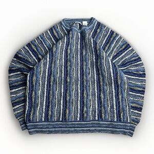 Vintage Bachrach Sweater Mens XL Blue 3D Knit Coogi-Style Grandpa 90s Made Italy
